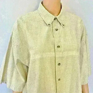 Vintage Oversized Gingham Pastel Green Short Sleeves  Button Down Shirt Blouse.